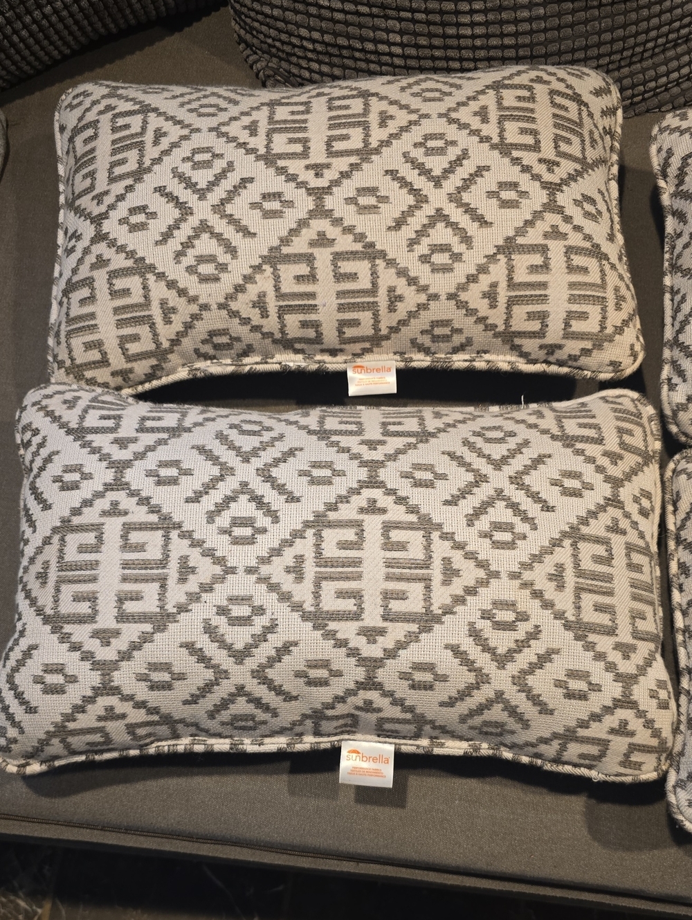 Sunbrella Gray & Cream Decorative Outdoor Lumbar Pillows(4)